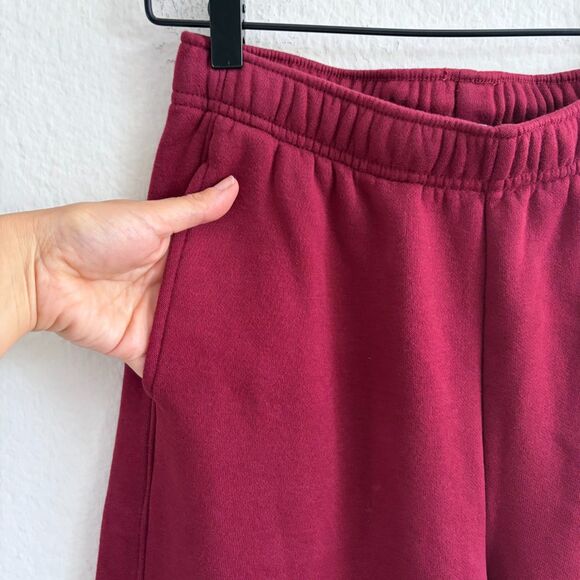 OFFLINE Aerie Cloud Fleece Baggy Trouser Burgundy Wide Leg Pants Womens XS Short - Picture 5 of 8